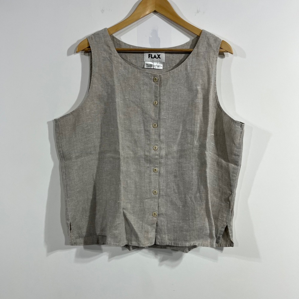 Flax Linen Button-Front Tank Top in Natural Taupe